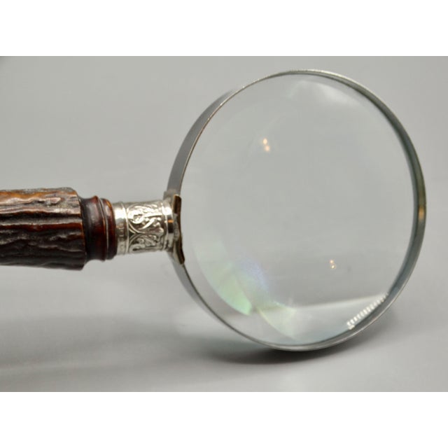 Brown Antique English Sterling & Stag Horn Hand Magnifying Glass For Sale - Image 8 of 11