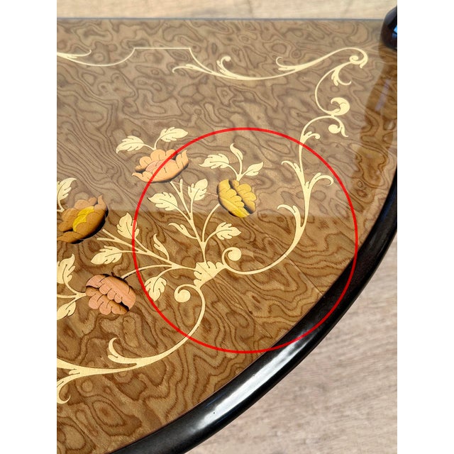 Wood Vintage Italian Rococo Marquetry Fruitwood 3-Tier Corner Shelf For Sale - Image 7 of 13