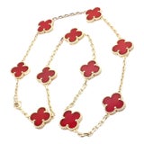 Late 20th Century Van Cleef & Arpels Gold 10 Motif Alhambra Carnelian Necklace Paper For Sale