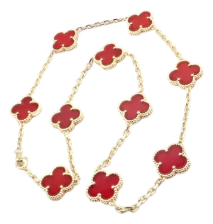 Late 20th Century Van Cleef & Arpels Gold 10 Motif Alhambra Carnelian Necklace Paper