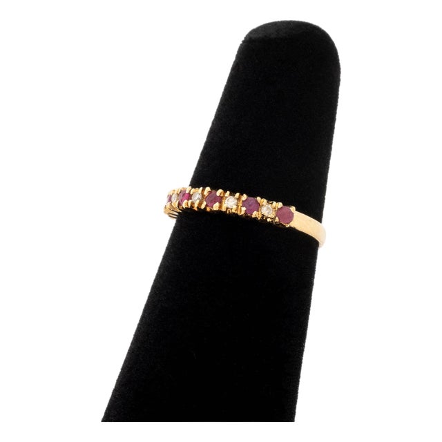 Modernist Ruby and Diamond 14k Yellow Gold Ring For Sale