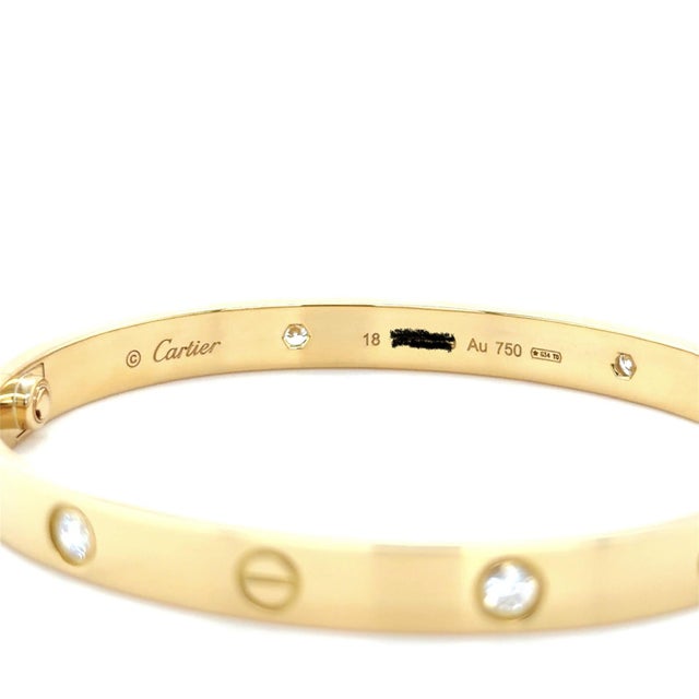 Cartier Cartier, Love Bracelet Classic Model 4 Diamonds Bangle Bracelet, Size 18 For Sale - Image 4 of 12