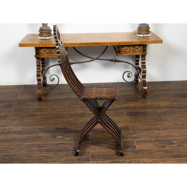Wood Moroccan Moorish Style 1900s Side Chair with Richly Carved Décor and Star Inlay For Sale - Image 7 of 12