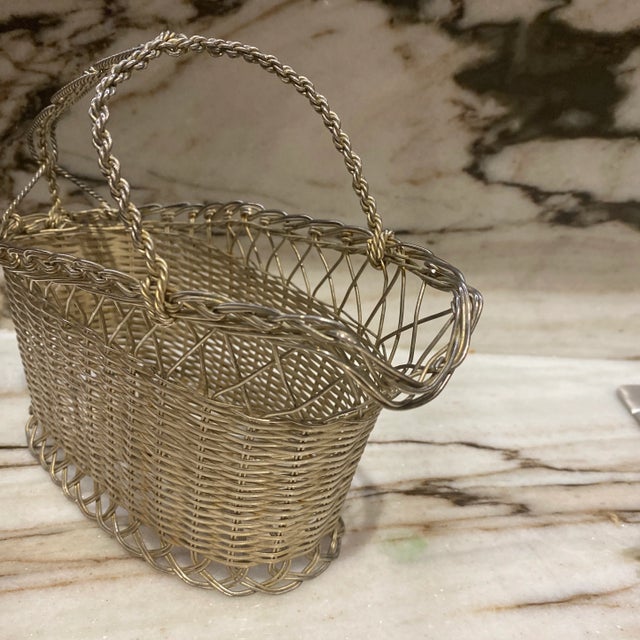 1940s Silver Weaved Wine Holder Basket For Sale - Image 5 of 6
