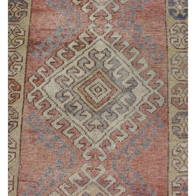 Vintage Turkish Oushak Runner in Soft Rose, Pale Blue, and Faded Ivory 2'11 X 14'3 For Sale In Atlanta - Image 6 of 9