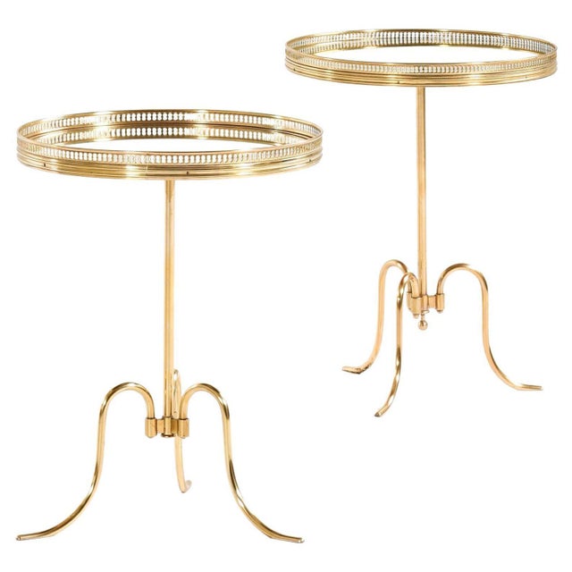 Side / Cocktail Tables in Brass and Circular Mirror Glass Tops, 1940s, Set of 2 For Sale - Image 9 of 9
