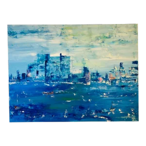 Vintage Coastal Large Oil on Canvas Painting