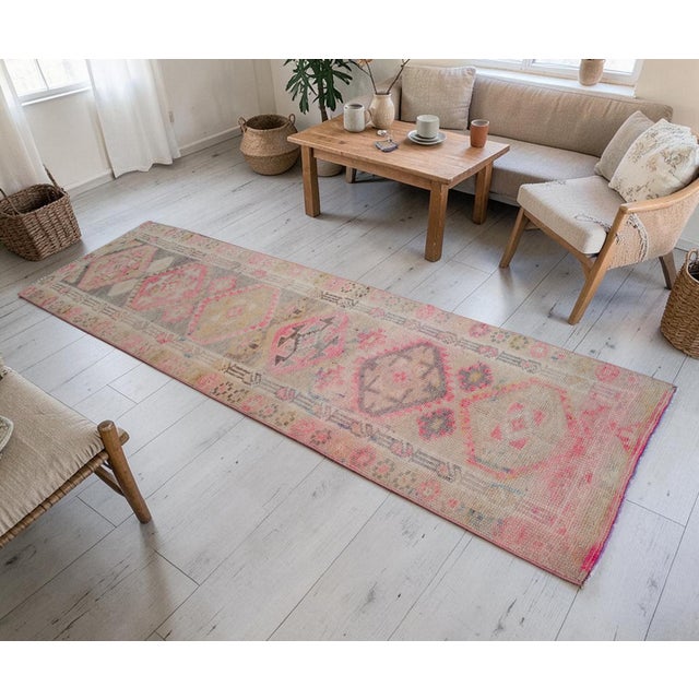 1960s Muted Colors Hand Knotted Runner Rug Turkish Hallway Rug - 2'9" X 10'3" For Sale - Image 4 of 14