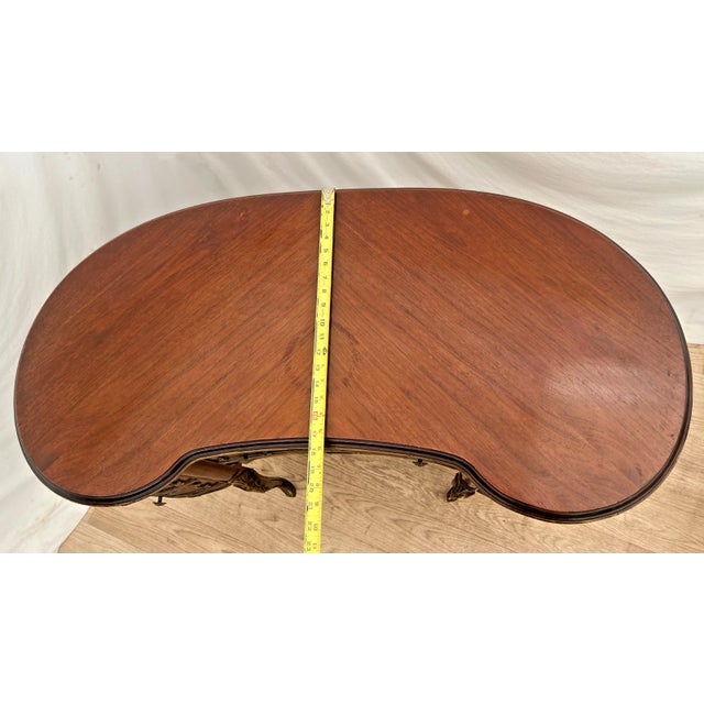Vintage French Desk Kidney Shaped Vanity Four Carved Drawers Petite Size For Sale - Image 10 of 12