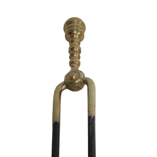 Late 19th Century Antique Brass and Iron Fireplace Tongs For Sale - Image 5 of 8