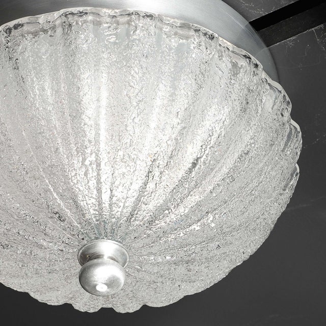 Pair of Mid Century Mottled & Fluted Murano Glass Flush Mount Chandeliers For Sale - Image 15 of 18