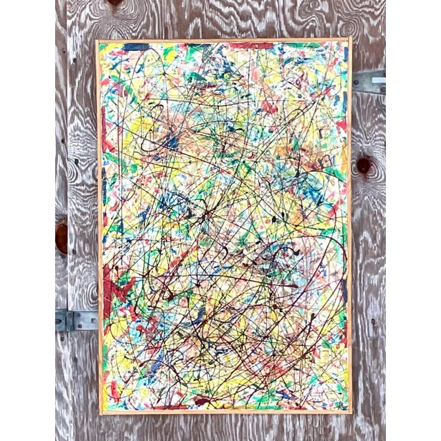 Vintage Abstract Expressionist Painting Signed Lincoln Park For Sale - Image 4 of 12