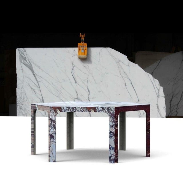 Sesto c hexagonal dining table in calacatta & bardiglio marble by bufalini marmi dimensions: d 133 x w 154 x h 72 cm....