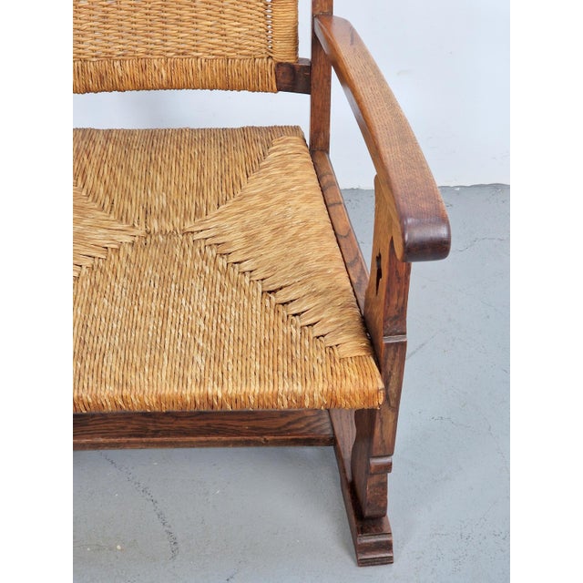Modern Dutch Brutalist Armchair in Rush and Oak, 1950s For Sale - Image 10 of 13