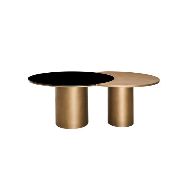Modern 79" Irregular Shape Modern Brass Dining Table With Glass Top For Sale - Image 3 of 7