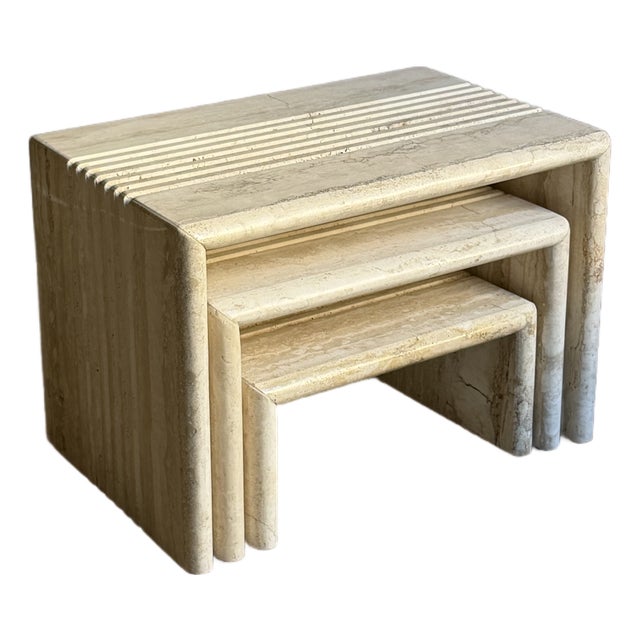 Postmodern Travertine Nesting Side Tables, a Set of 3 For Sale