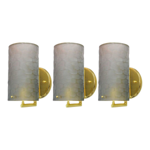 Set of Three Limited Edition Battuto Smoky Murano Style Glass Sconces. Italy, 1980's.