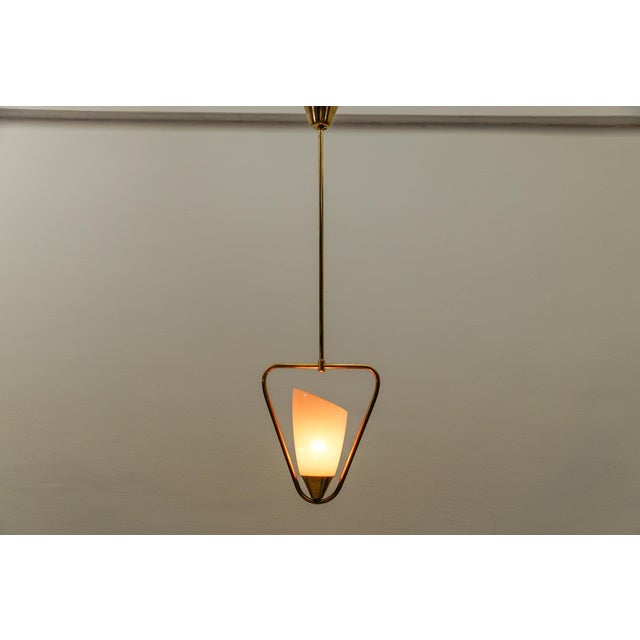 Gold Mid-Century Modern Pendant Lamp in Glass and Brass, 1950s For Sale - Image 8 of 15
