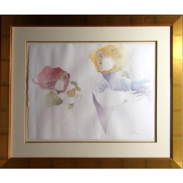 Sunol Alvar"Figure Study"Art Watercolor With Custom Frame Hand Signed For Sale