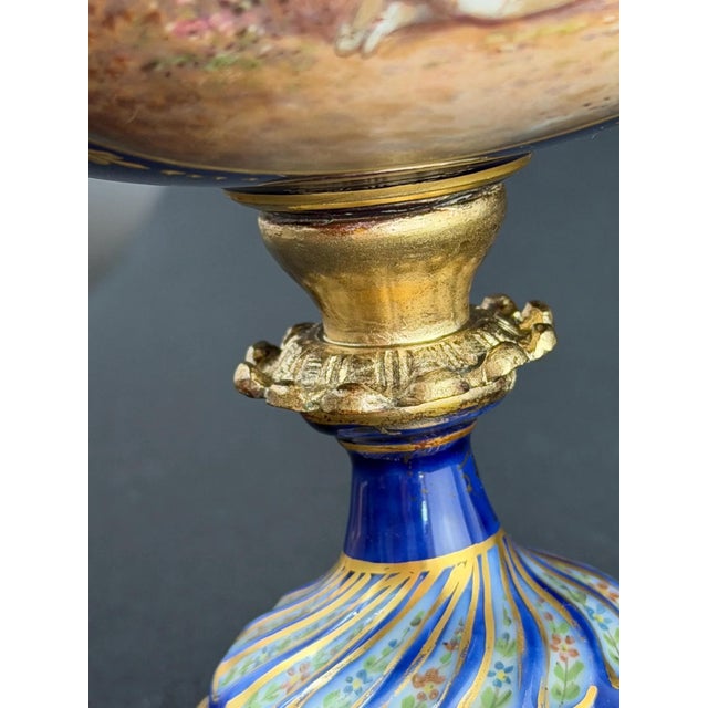 French Sèvres Style Hand Painted Cobalt Porcelain Vase, 1890s For Sale - Image 10 of 12