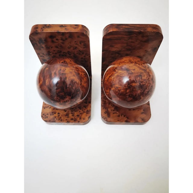 Early 21st Century Art Deco Bookends in Polished Burl Wood - A Pair For Sale - Image 5 of 7