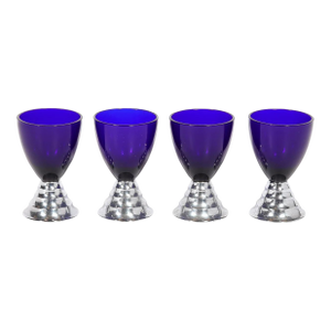 1930s Art Deco Skyscraper Style "Blue Moon" Cocktail Glasses in Chrome by Chase
