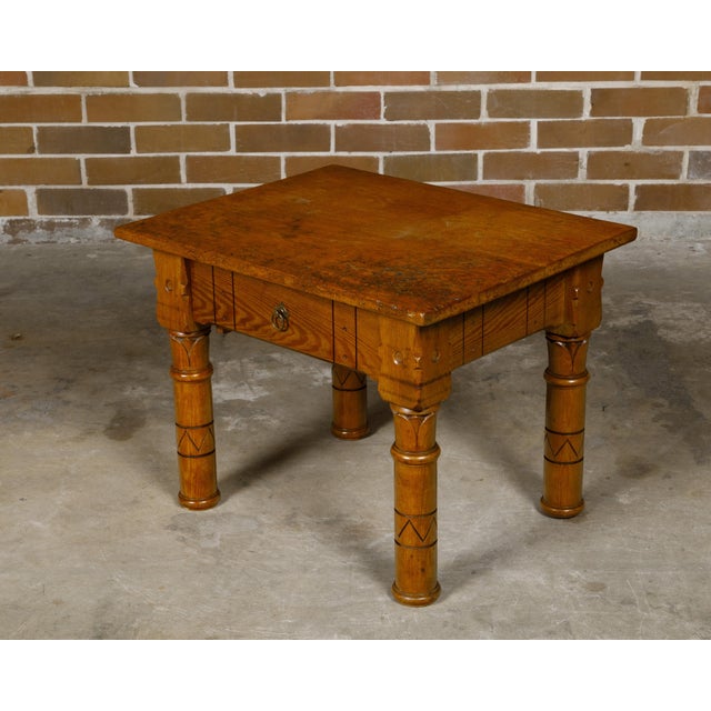Late 19th Century English 1880s Pine Coffee Table with Lotiform Style Legs and Single Drawer For Sale - Image 5 of 12