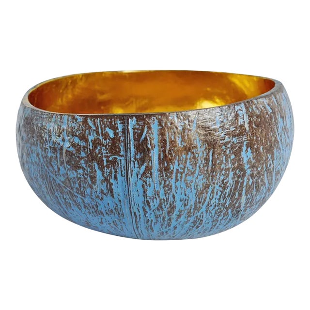 Blue Wash Coconut Candle Bowl For Sale