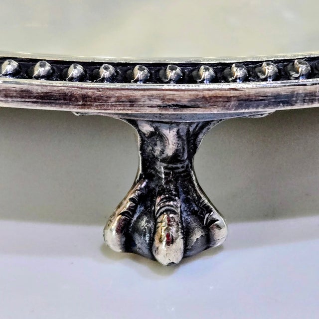 Mid 20th Century Vintage Prill Silver Co. 12" Silverplate Gallery Tray With Lion Crest, Beaded Rim & Paw Feet For Sale - Image 5 of 8