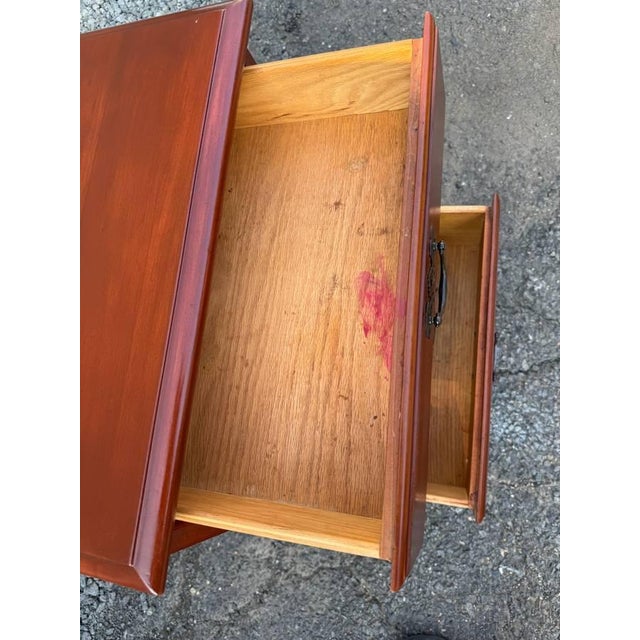Pair of Vintage Georgian Style Cherry Wood 3 Drawer Nightstands or Bedside Tables For Sale - Image 10 of 14