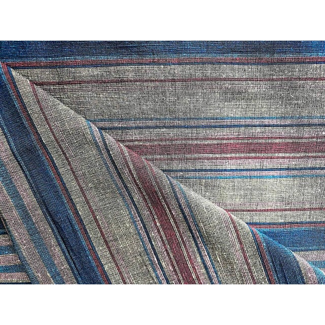 English 4 Ply Thai Silk Fabric in Steel Gray With Plum, Amethyst and Navy Blue Stripe, 2.67 Yards For Sale - Image 3 of 8
