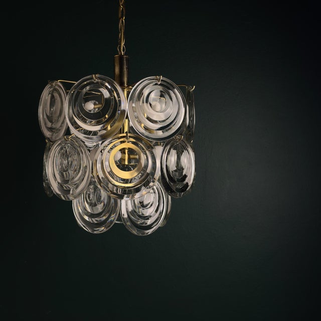 Mid-Century Modern Vintage Glass Disc Chandelier, Italy 1970s For Sale - Image 3 of 18