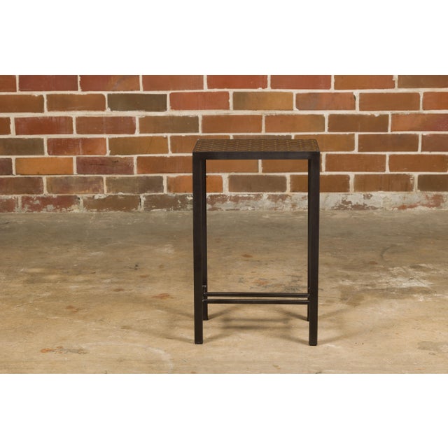 Leather Louis Vuitton Top Small Side Table with Custom Metal Base and Stretchers For Sale - Image 10 of 12