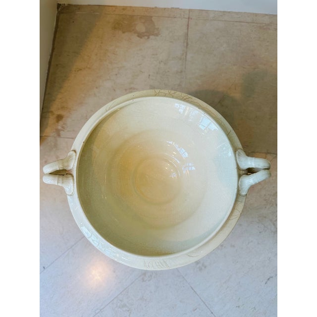Vintage Art Deco Sarreguemines France Porcelain Bowl, Footed With Handles For Sale - Image 11 of 16