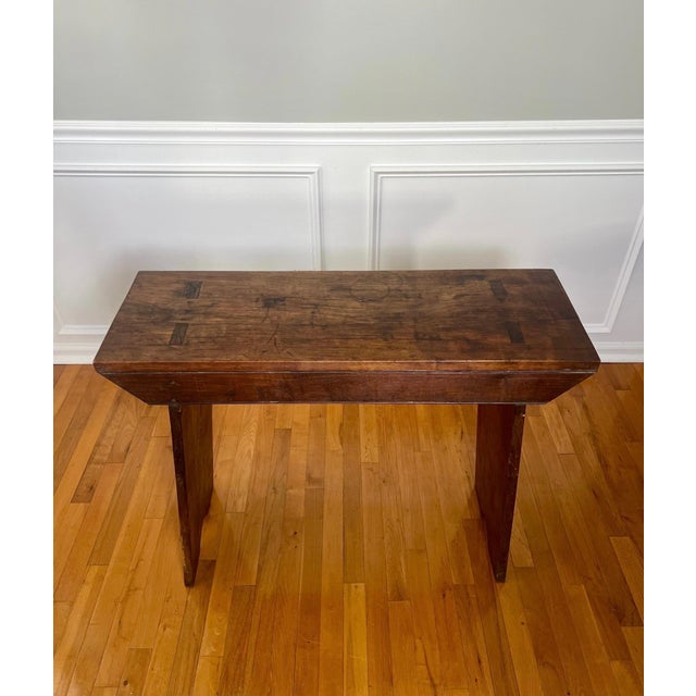 Farmhouse Antique Primitive Farmhouse Walnut Mortised Narrow Console or Workbench For Sale - Image 3 of 12
