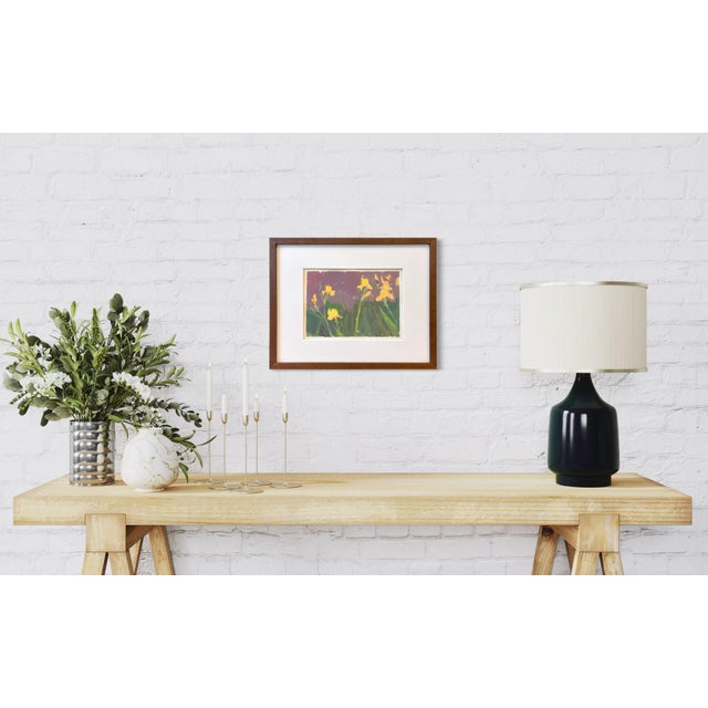 Shabby Chic Yellow Iris Framed Original Painting by Michelle Farro For Sale - Image 3 of 4