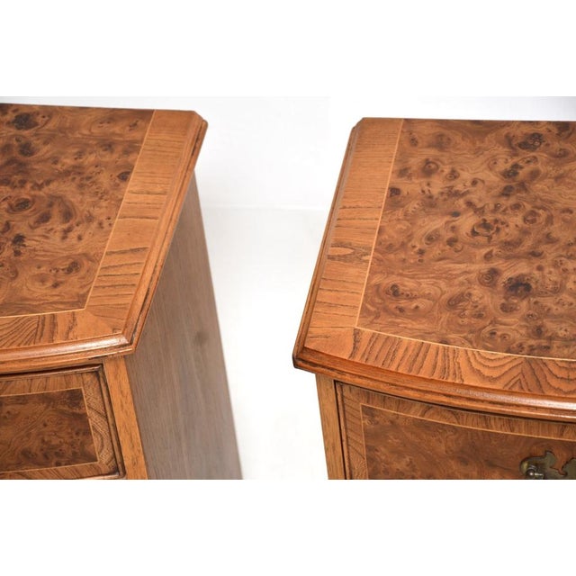 Brown Antique Burr Elm Bedside Chests, 1950s, Set of 2 For Sale - Image 8 of 11