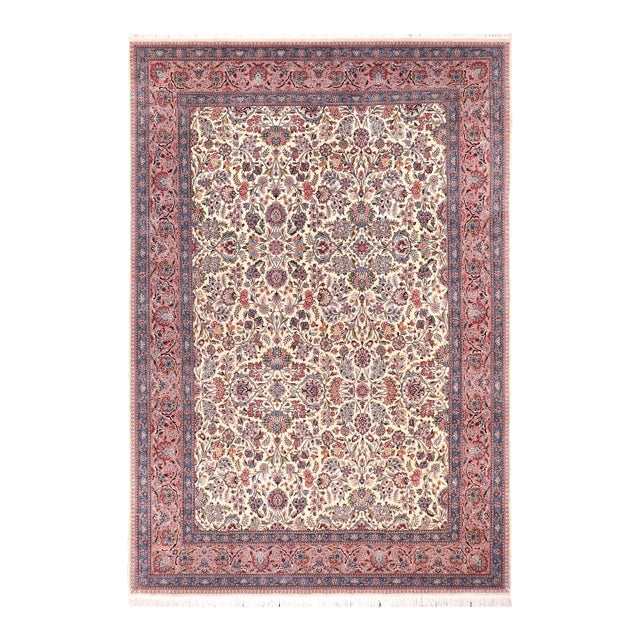 Elegant Floral Pak-Persian Ivory/Pink Wool Rug - 9'1'' X 12'3'' For Sale
