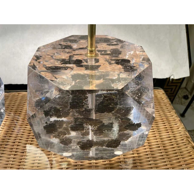 Linen Lucite Layered Hexagonal Block Lamps by Freda Koblick - A Pair For Sale - Image 8 of 11