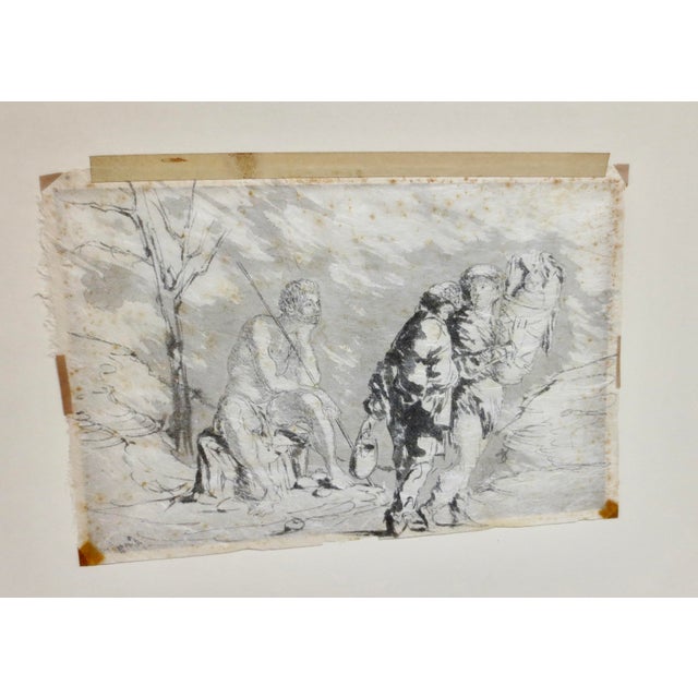 Baroque Rice Paper and Ink Wash Drawing Circa Mid-19th For Sale - Image 3 of 9