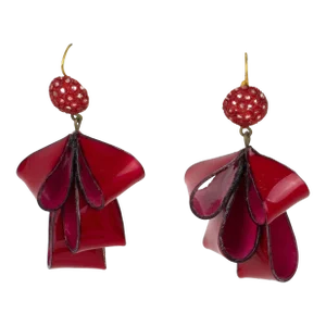 Cilea Paris Dangle Resin Pierced Earrings Ruby Red Ribbon - 2 Pieces