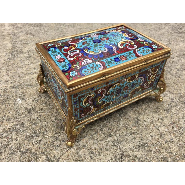 Late 19th Century French Champlevé Enamel & Fire Gilt Bronze Metalwork Domed Top Jewel Box For Sale - Image 4 of 9
