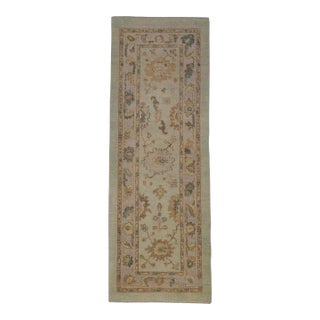 Turkish Oushak Runner Rug Green & Gold Handmade Rug 2'10" X 8'1" For Sale