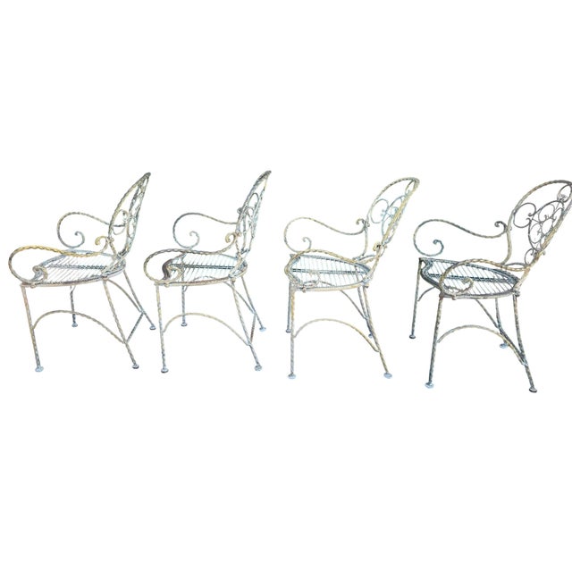 Vintqge European Scrolled Wrought iIron Garden Patio Table and Four Chairs. Set of 5 For Sale In San Francisco - Image 6 of 9