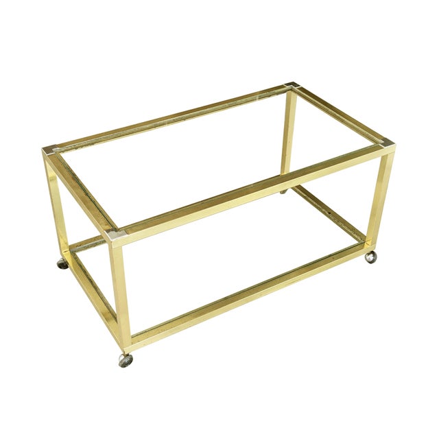 Italian Brass, Chrome Plated Metal and Glass Coffee Table with Wheels, 1970s For Sale - Image 16 of 16