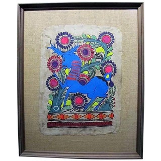 Otomi Mexican Folk Art Amate Painting For Sale