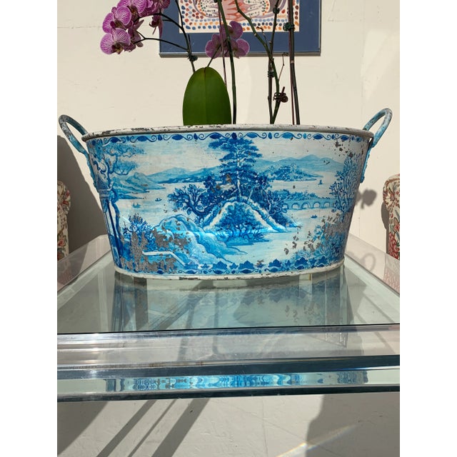 1980s Blue Tole French Style Chinoiserie Planter For Sale In San Diego - Image 6 of 13