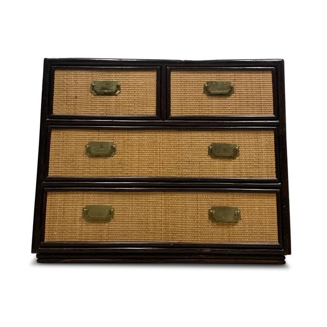 Mid-Century Chest of Drawers in Rattan and Ebonised Wood with Brass Handles, 1890s For Sale - Image 11 of 18