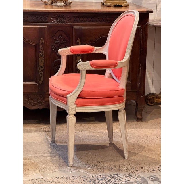 Wood Pair of Vintage Painted French Armchairs With Oval Backs For Sale - Image 7 of 9