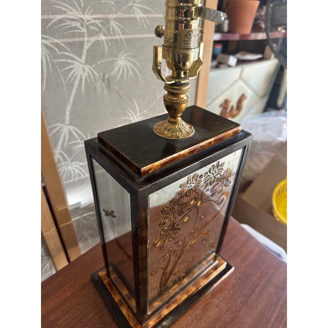 Up for consideration is a beautiful vintage mirrored and wooden box table lamp with floral accents. This is such a lovely...